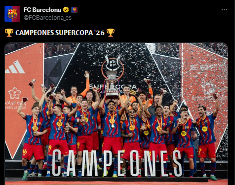 Victoria del FC Barcelona ante el Real Madrid en la final de la Supercopa de España