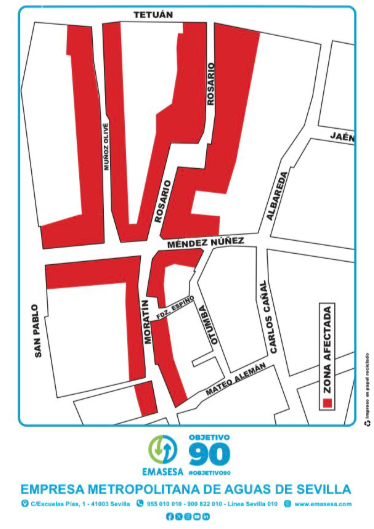 Corte de agua en el Casco Antiguo de Sevilla hoy, jueves 19 de febrero